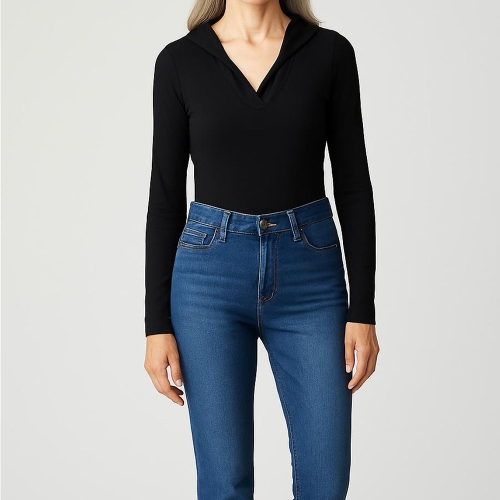 Abercrombie & Fitch Black Long-Sleeve V-Neck Bodysuit